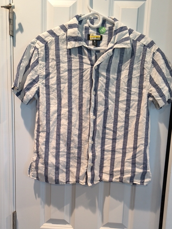 w Houston Tops - Casual Women's Short-Sleeve Stripe Button-Up Shirt - White & Blue